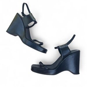 Gucci Tom Ford Black Leather Wedge Sandal Heels